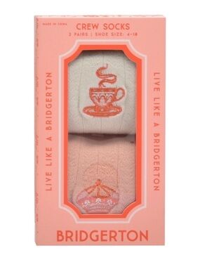 Bridgerton Limited Edition Women’s Crew Socks - Cream & Light Pink (2-Pack)